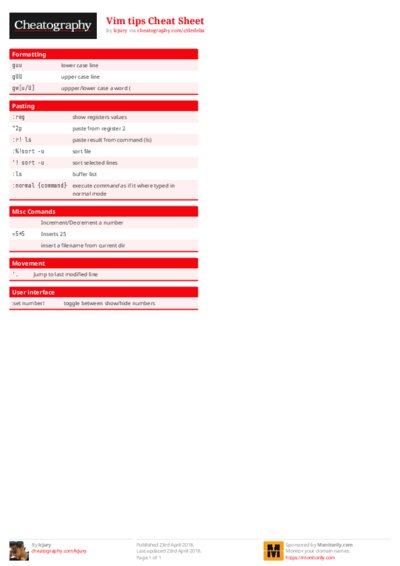 Vim tips Cheat Sheet