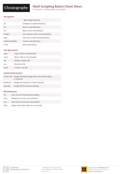 Shell Scripting Basics Cheat Sheet