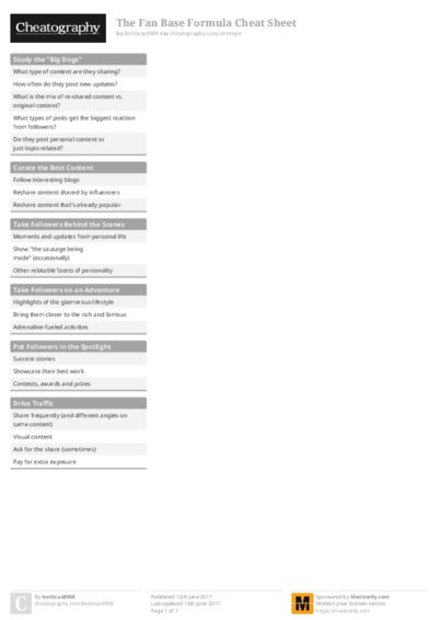 The Fan Base Formula Cheat Sheet