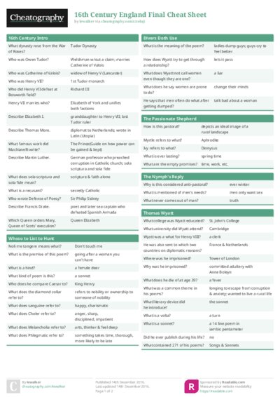 16th Century England Final Cheat Sheet