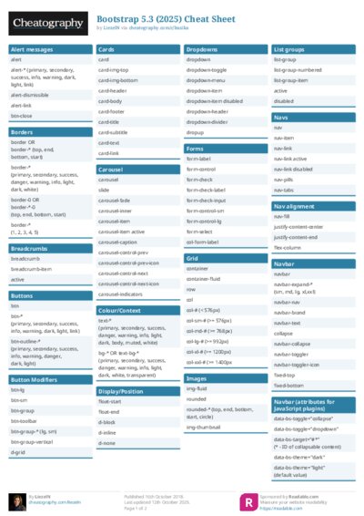 Bootstrap 5.3 (2025) Cheat Sheet