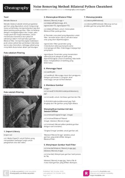 Noise Removing Method: Bilateral Python Cheatsheet Cheat Sheet