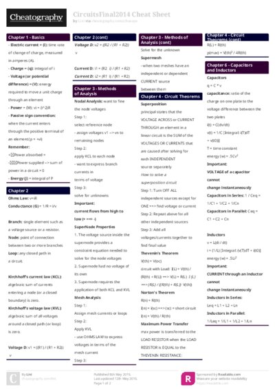 CircuitsFinal2014 Cheat Sheet
