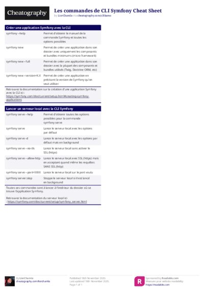 Les commandes de CLI Symfony Cheat Sheet