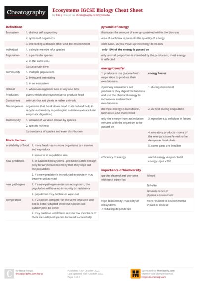 Ecosystems IGCSE Biology Cheat Sheet
