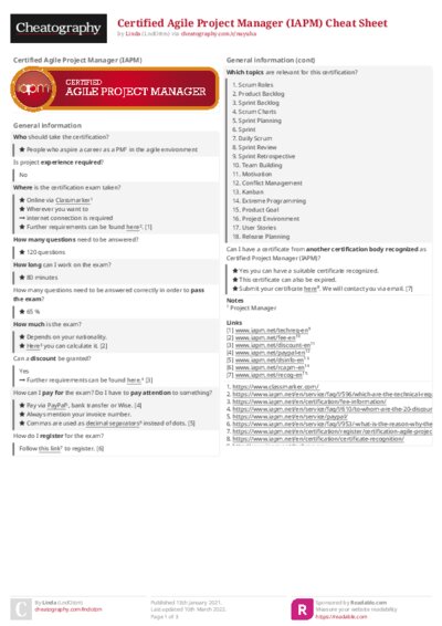 Certified Agile Project Manager (IAPM) Cheat Sheet