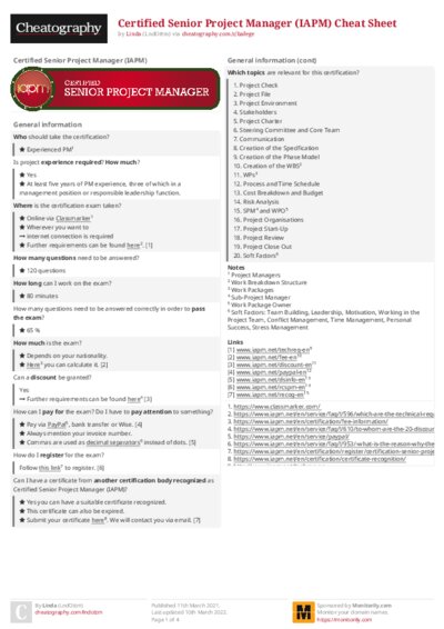 Certified Senior Project Manager (IAPM) Cheat Sheet