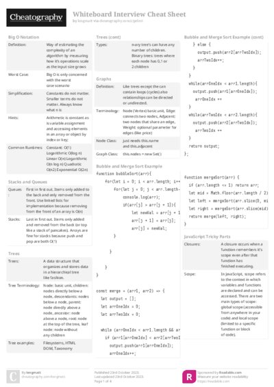Whiteboard Interview Cheat Sheet