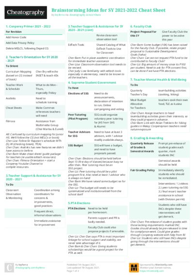 Brainstorming Ideas for SY 2021-2022 Cheat Sheet