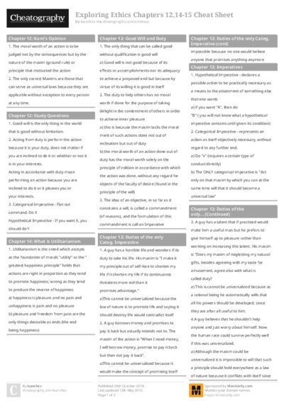 Exploring Ethics Chapters 12,14-15 Cheat Sheet