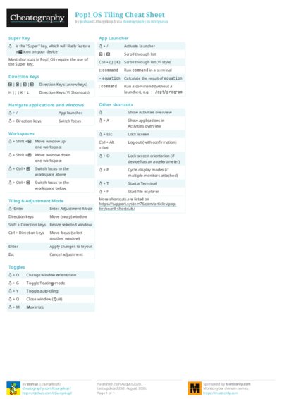 Pop!_OS Tiling Cheat Sheet