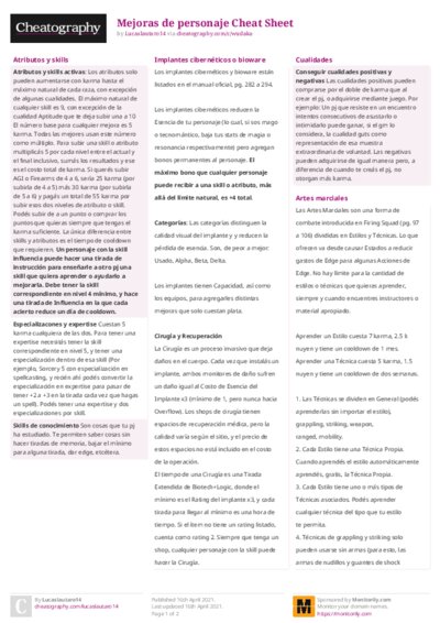 Mejoras de personaje Cheat Sheet