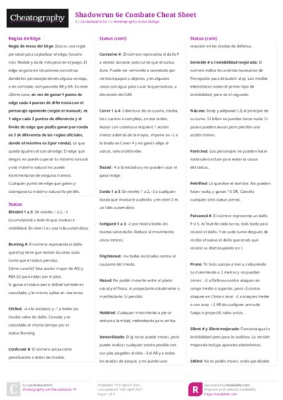 Shadowrun 6e Combate Cheat Sheet