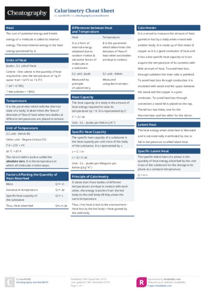 Calorimetry Cheat Sheet