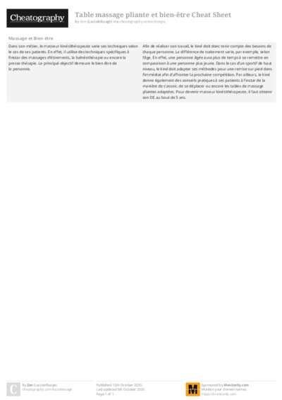 Table massage pliante et bien-être Cheat Sheet