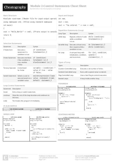 Module 2-Control Statements Cheat Sheet