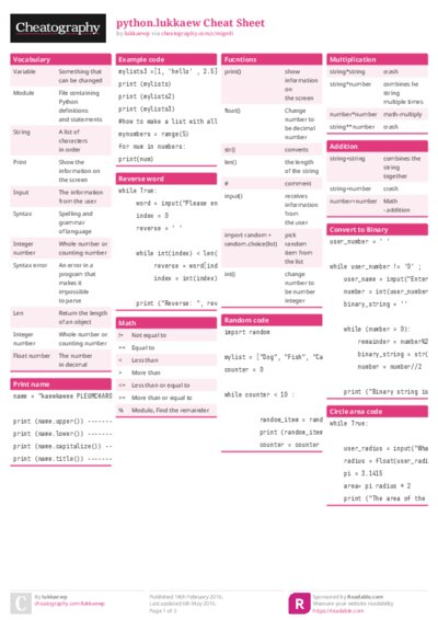 python.lukkaew Cheat Sheet