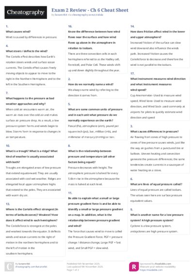 Exam 2 Review - Ch 6 Cheat Sheet