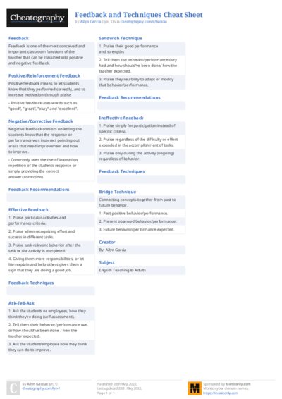 Feedback and Techniques Cheat Sheet