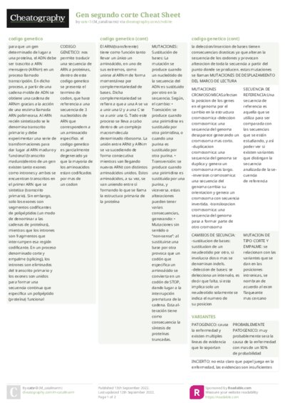Gen segundo corte Cheat Sheet