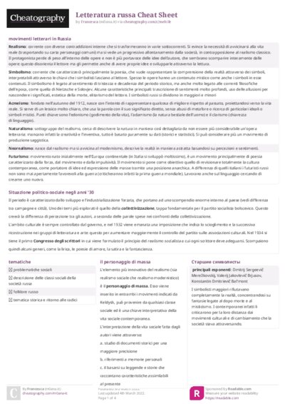 Letteratura russa Cheat Sheet