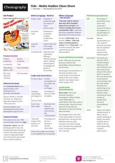 Tide - Media Studies Cheat Sheet
