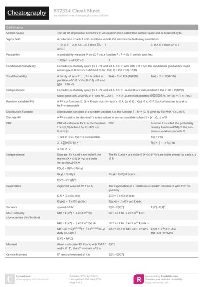 ST2334 Cheat Sheet