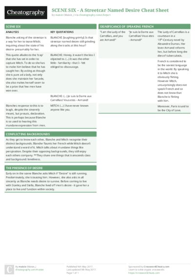 SCENE SIX - A Streetcar Named Desire Cheat Sheet