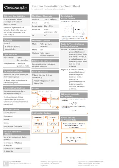 Resumo Bioestatística Cheat Sheet