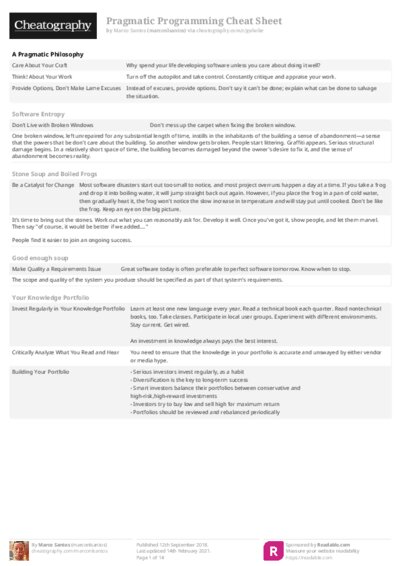 Pragmatic Programming Cheat Sheet