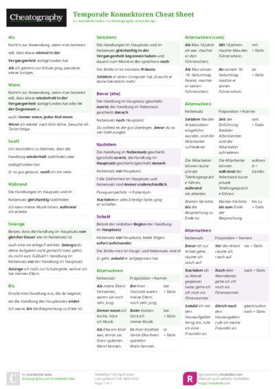 Temporale Konnektoren Cheat Sheet