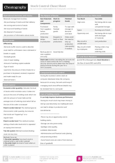 Stock Control Cheat Sheet