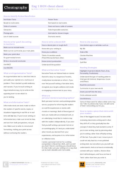 Eng 1 HON cheat sheet
