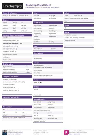 Bootstrap Cheat Sheet