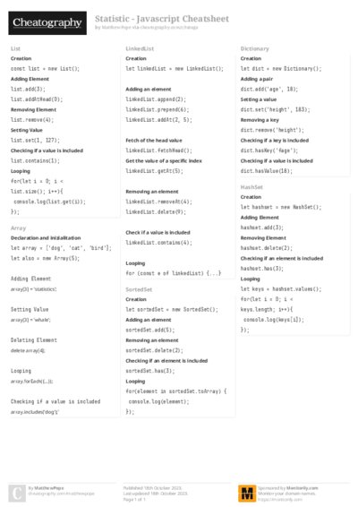 Statistic - Javascript Cheatsheet Cheat Sheet