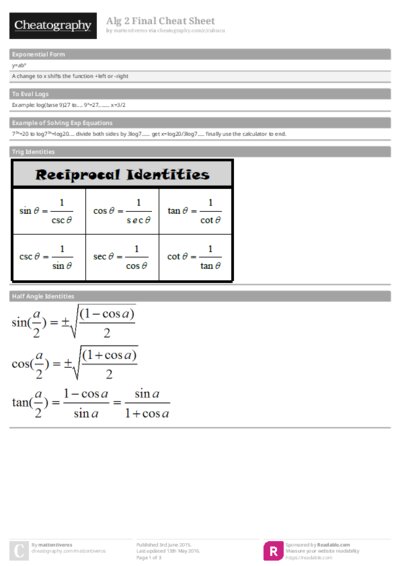 Alg 2 Final Cheat Sheet