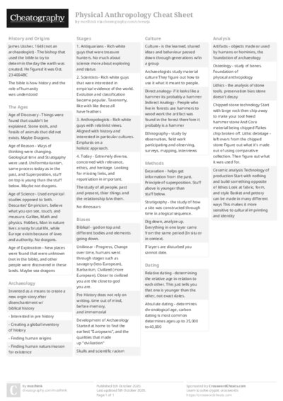 Physical Anthropology Cheat Sheet