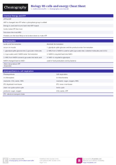 Biology HS cells and energy Cheat Sheet