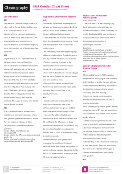 AQA Gender Cheat Sheet