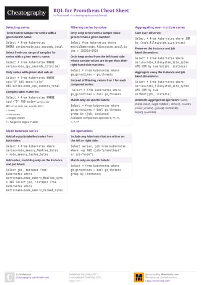 RQL for Promtheus Cheat Sheet