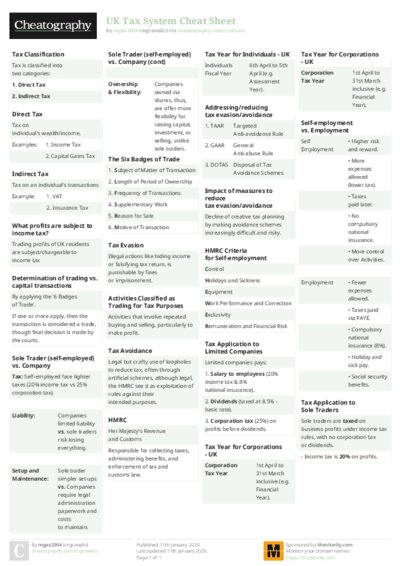 UK Tax System Cheat Sheet