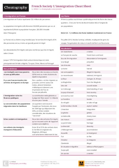French Society L'immigration Cheat Sheet