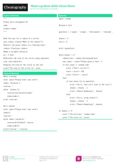 Mimi's python skills Cheat Sheet