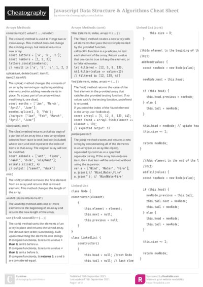 Javascript Data Structure & Algorithms Cheat Sheet