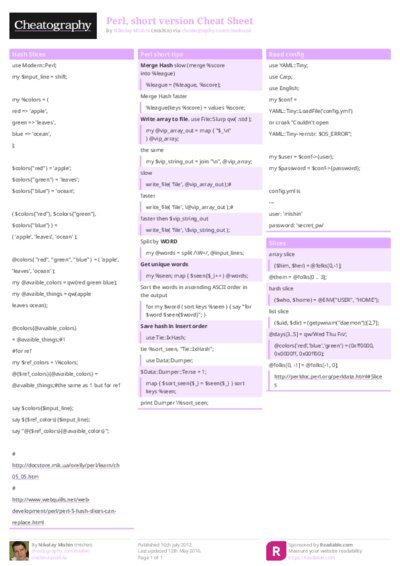 Perl, short version Cheat Sheet