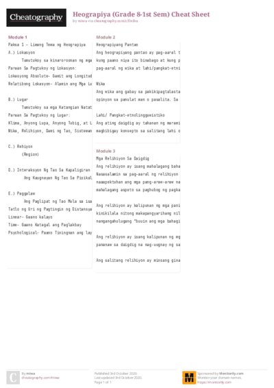 Heograpiya (Grade 8-1st Sem) Cheat Sheet