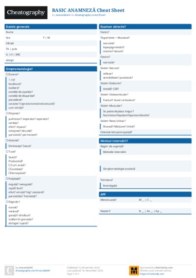 BASIC ANAMNEZĂ Cheat Sheet