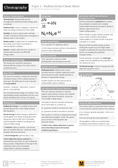 Topic 2 - Radioactivity Cheat Sheet