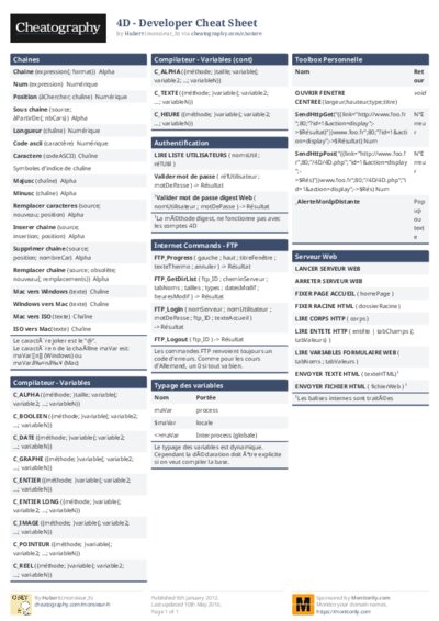 4D - Developer Cheat Sheet