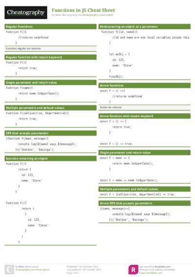 Functions in JS Cheat Sheet